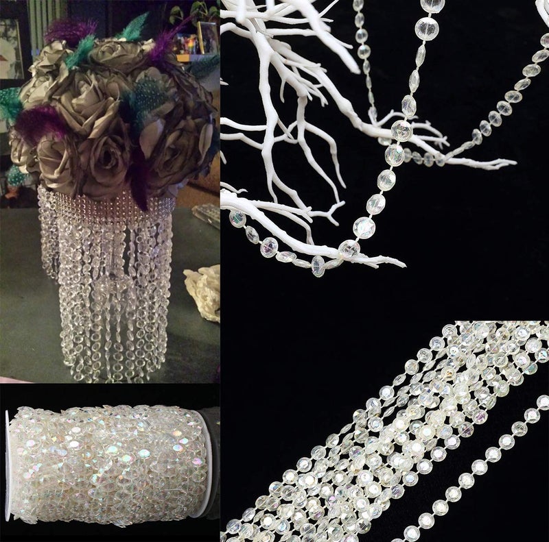 KUPOO Acrylic Clear Crystal Beads Diamond Garland Strands Rhinestone by Roll for DIY Doorway Beads String Curtain, Wedding, Birthday Party Decorations, Arts and Crafts Projects (2 Pack of 99 Ft/33 Yards) - Image 3